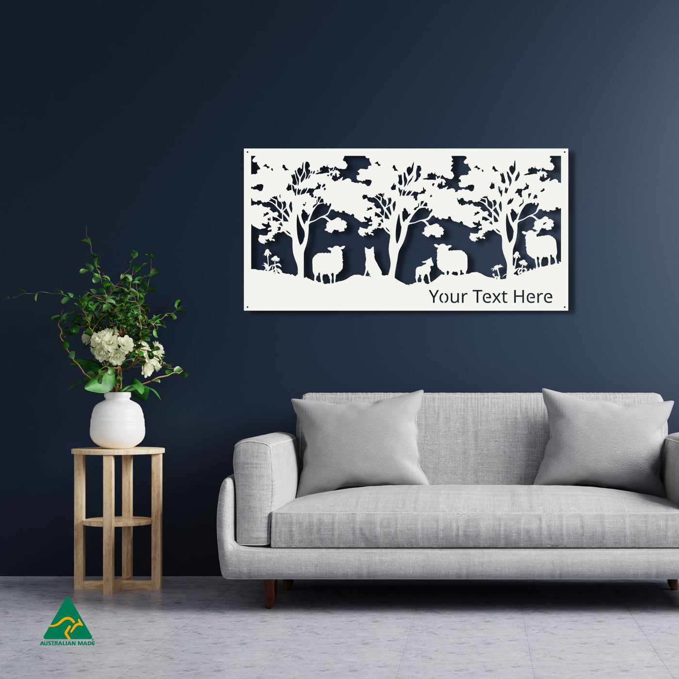 Pesonalised Woolly Business Metal Wall Art Staged Image | White Matt