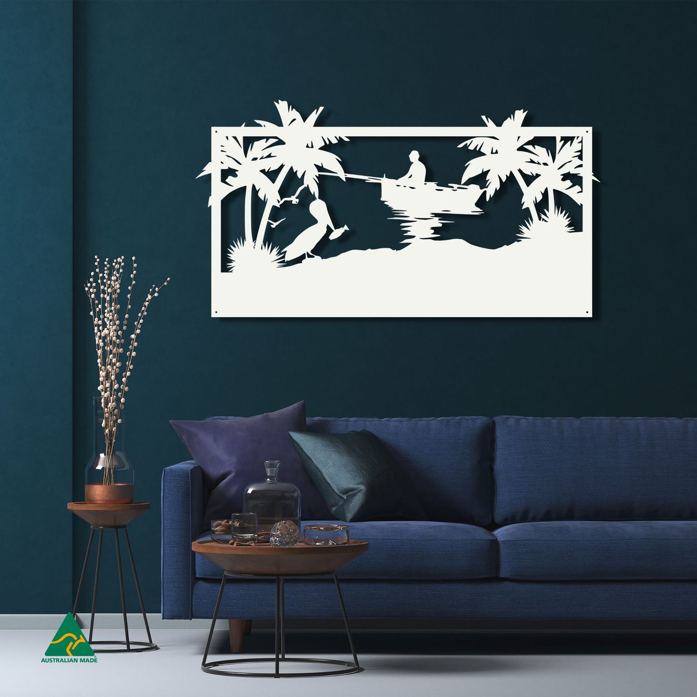 A Peaceful Fish Metal Wall Art Staged Image | White Matt