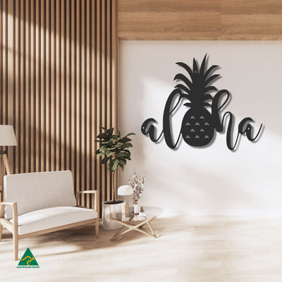 Aloha Pineapple Wall Sign Staged Image | Night Sky (Black) Matt