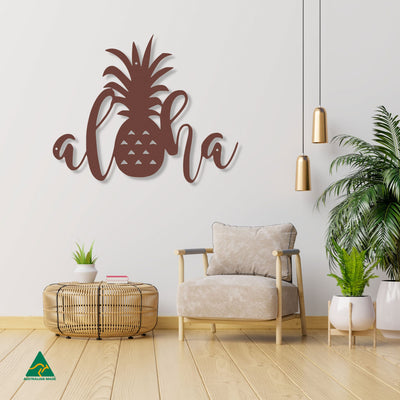 Aloha Pineapple Wall Sign Staged Image | Rust Patina