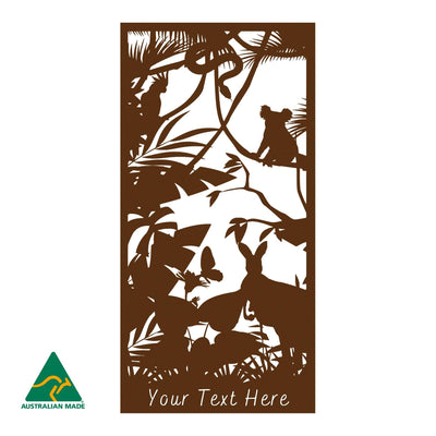 Staged Personalised Australian Wildlife Metal Wall Art | Rust Finish