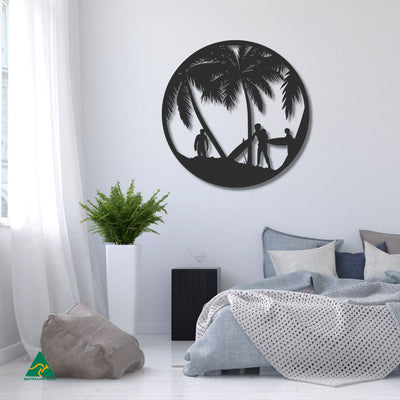 Beach Break Round Metal Wall Art Staged Image | Night Sky (Black) Matt