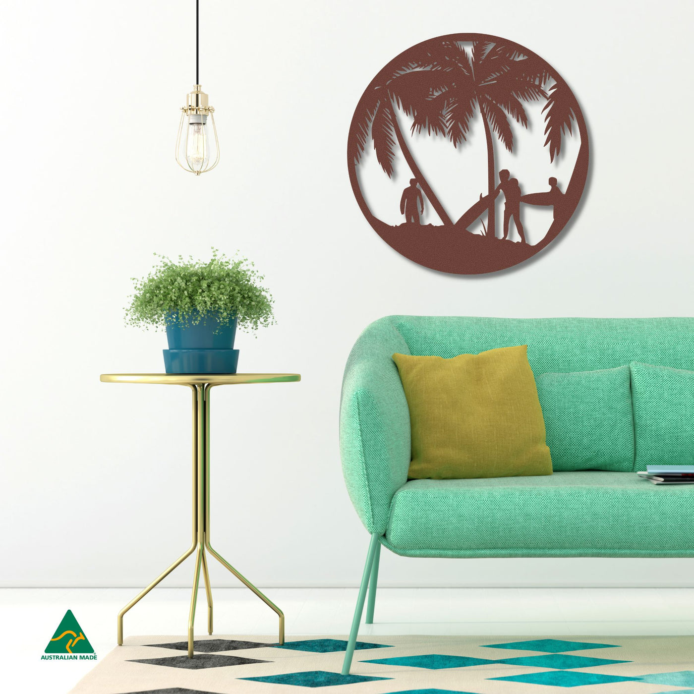 Beach Break Round Metal Wall Art Staged Image | Rust Patina