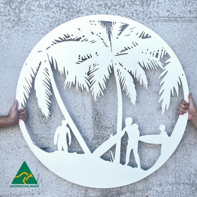 Beach Break Round Metal Wall Art | White Finish