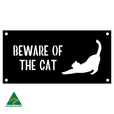 Matthew Beware of the Cat Wall Sign | Black Finish