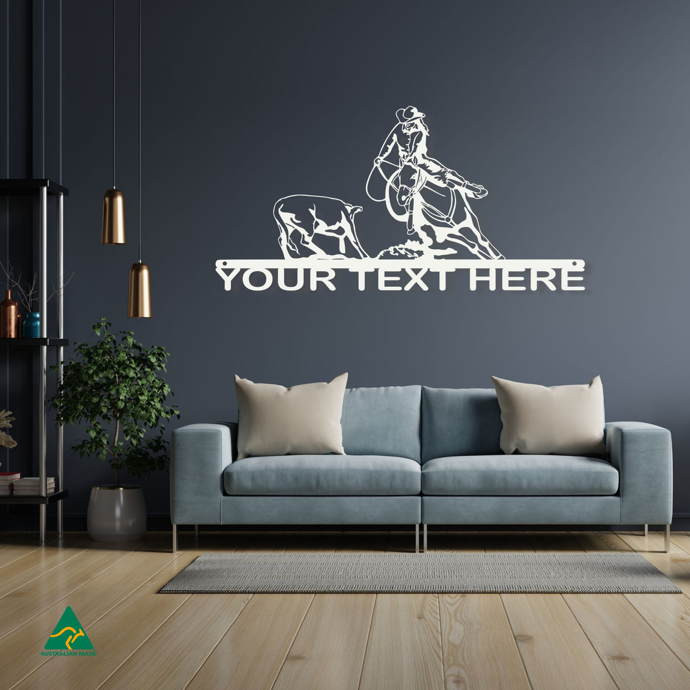 Personalised Campdraft scene Metal Wall Art Staged Image | White Matt