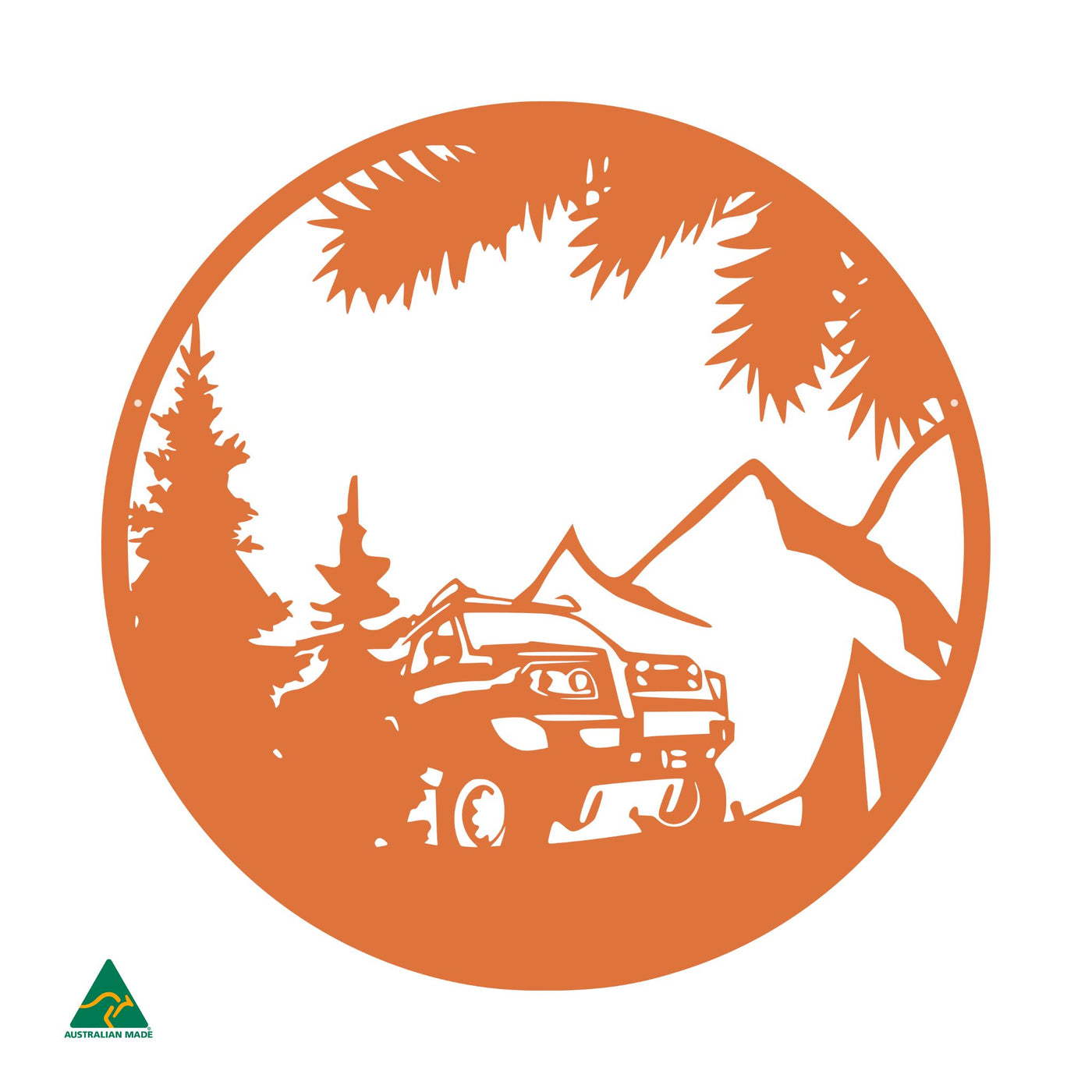 Camping Out Round Metal Wall Art | Orange X15 Gloss