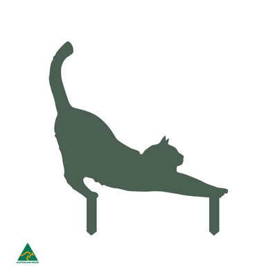 Cat Stretching Garden Decor| Cottage Green Satin