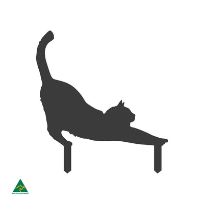 Cat Stretching Garden Decor Staged Image | Night Sky (Black) Matt