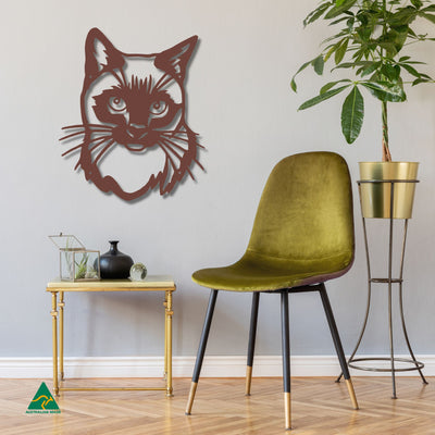 Cat Portrait Metal Wall Art Staged Image | Rust Patina