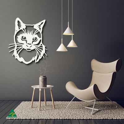 Cat Portrait Metal Wall Art Staged Image | White Matt