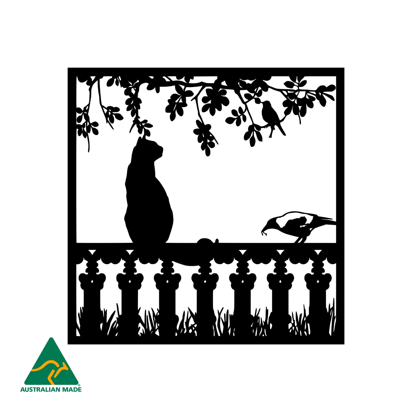 Cat on Fence Metal Wall Art | Black Finish