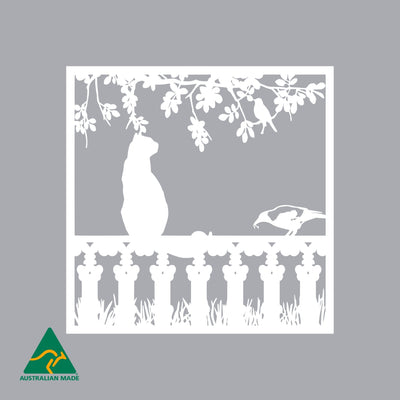 Cat on Fence Metal Wall Art | White Finish