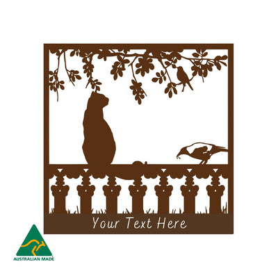 Personalised Cat on Fence Metal Wall Art | Rust Finish