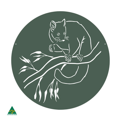 Cheeky Possum Round Metal Wall Art | Cottage Green Satin