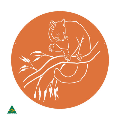 Cheeky Possum Round Metal Wall Art | Orange X15 Gloss