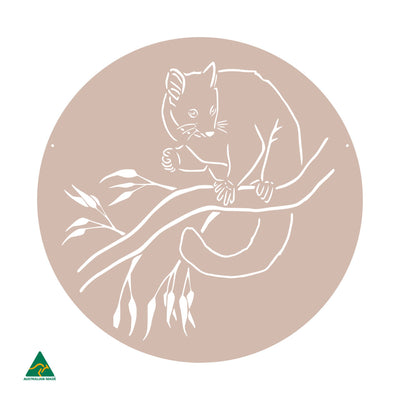 Cheeky Possum Round Metal Wall Art | Pink Sand Matt