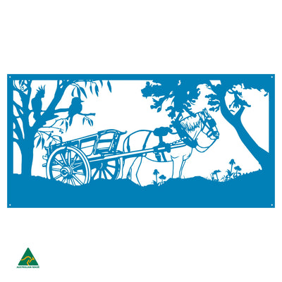 Clydesdale Horse & Cart Metal Wall Art | Blaze Blue Gloss