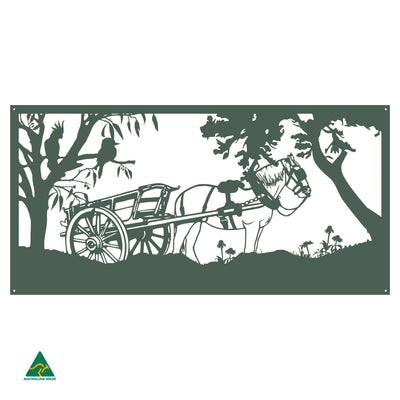 Clydesdale Horse & Cart Metal Wall Art | Cottage Green Satin