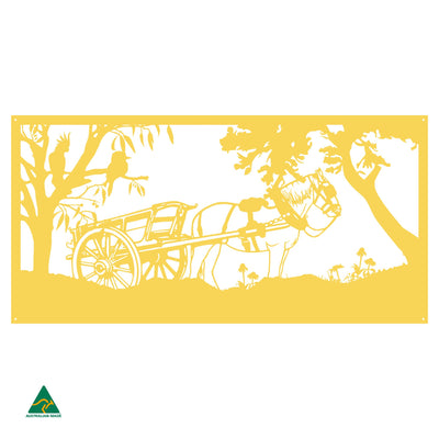 Clydesdale Horse & Cart Metal Wall Art | Lemon Yellow Gloss