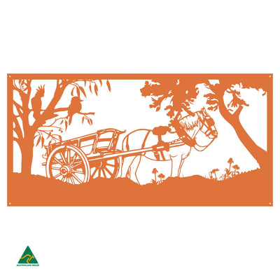 Clydesdale Horse & Cart Metal Wall Art | Orange X15 Gloss