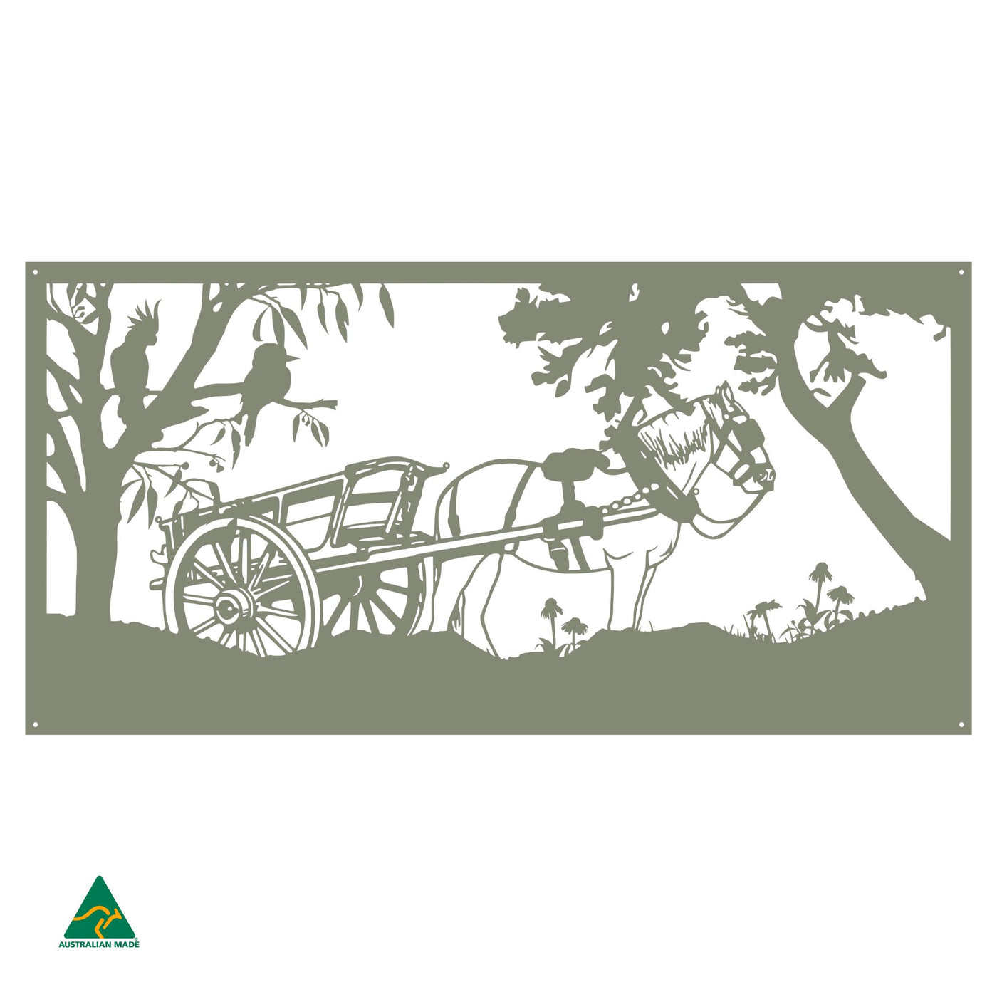 Clydesdale Horse & Cart Metal Wall Art | Pale Eucalypt Matt