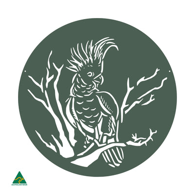 Cockatoo Round Metal Wall Art | Cottage Green Satin