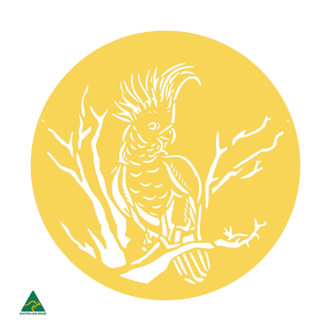 Cockatoo Round Metal Wall Art | Lemon Yellow Gloss