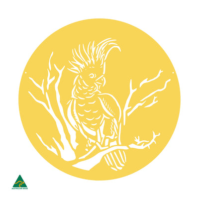 Cockatoo Round Metal Wall Art | Lemon Yellow Gloss