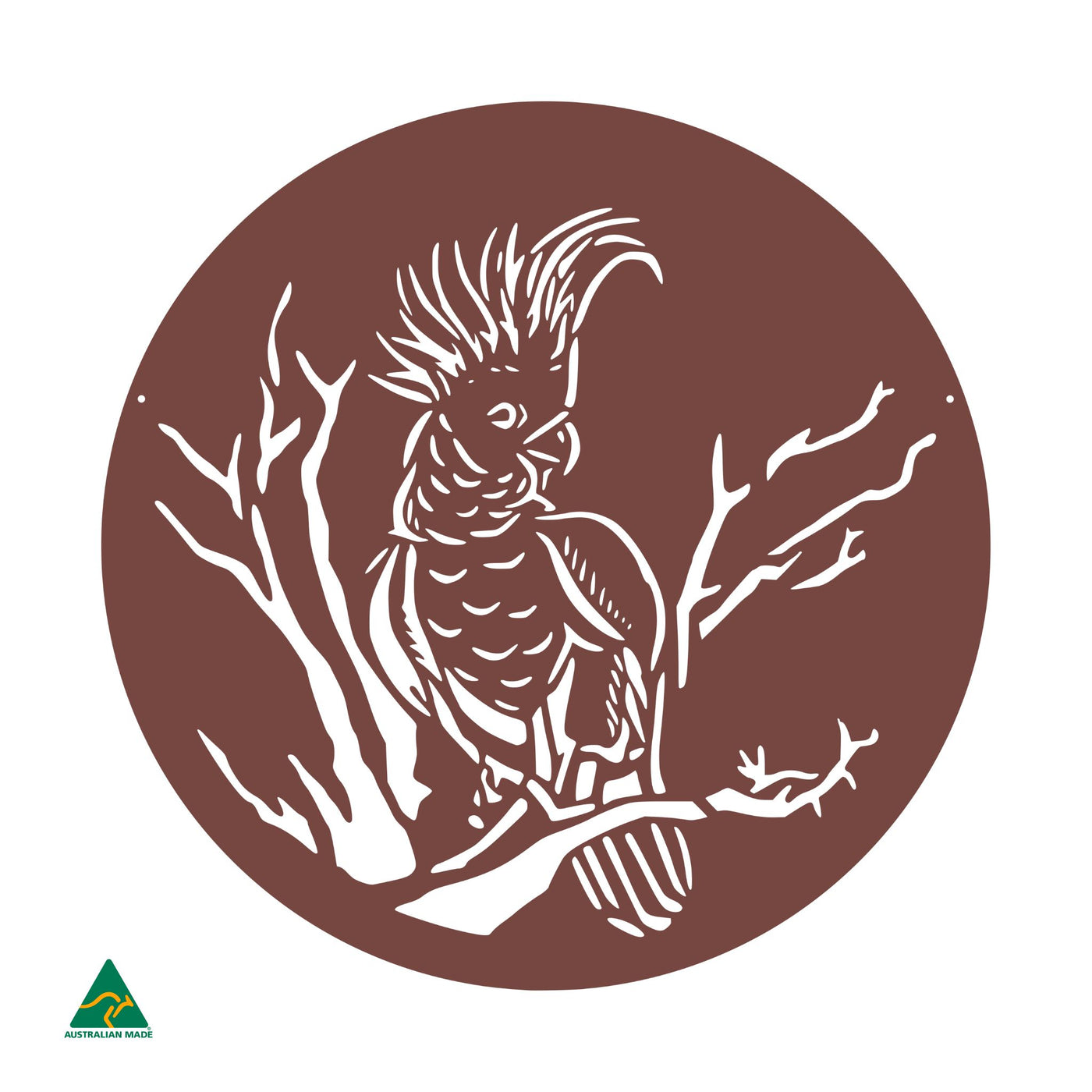 Cockatoo Round Metal Wall Art | Manor Red Satin