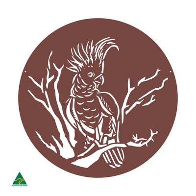 Cockatoo Round Metal Wall Art | Manor Red Satin