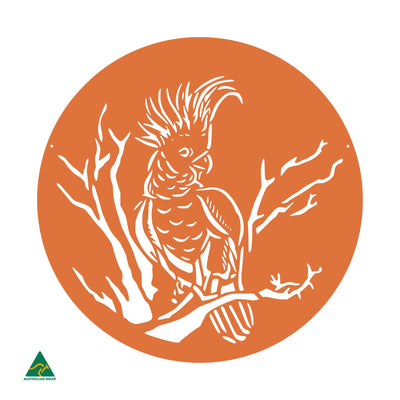 Cockatoo Round Metal Wall Art | Orange X15 Gloss
