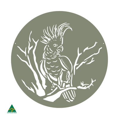 Cockatoo Round Metal Wall Art | Pale Eucalypt Matt