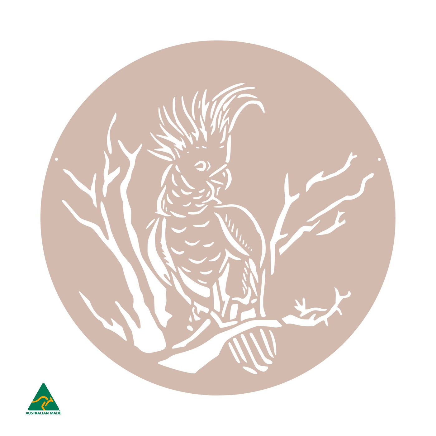 Cockatoo Round Metal Wall Art | Pink Sand Matt