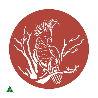 Cockatoo Round Metal Wall Art | Signal Red Gloss