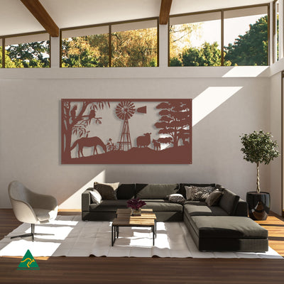 Country Living Metal Wall Art Staged Image | Rust Patina