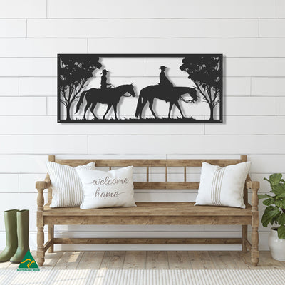 Cowboy & Cowgirl Metal Wall Art Staged Image | Night Sky (Black) Matt