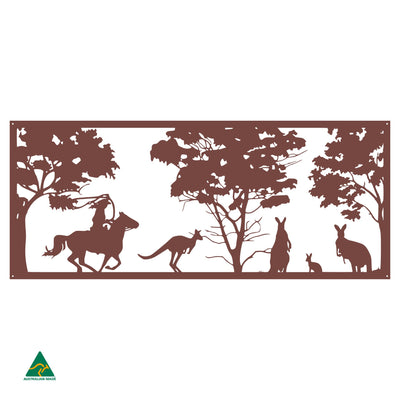 Cowgirl & Kangaroos Metal Wall Art | Manor Red Satin