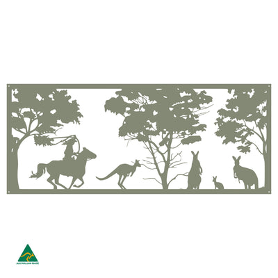 Cowgirl & Kangaroos Metal Wall Art | Pale Eucalypt Matt