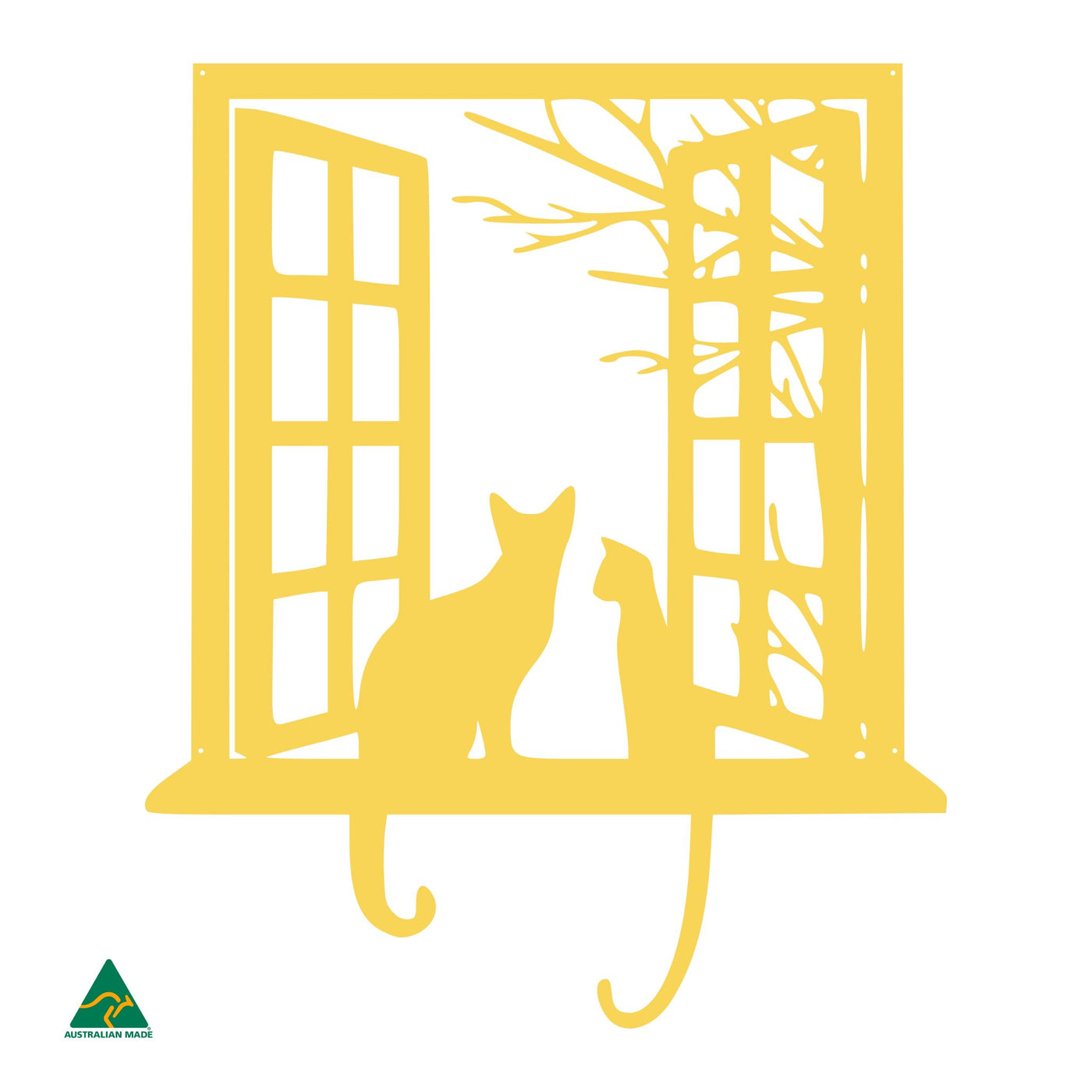 Curious Cat Metal Wall Art | Lemon Yellow Gloss