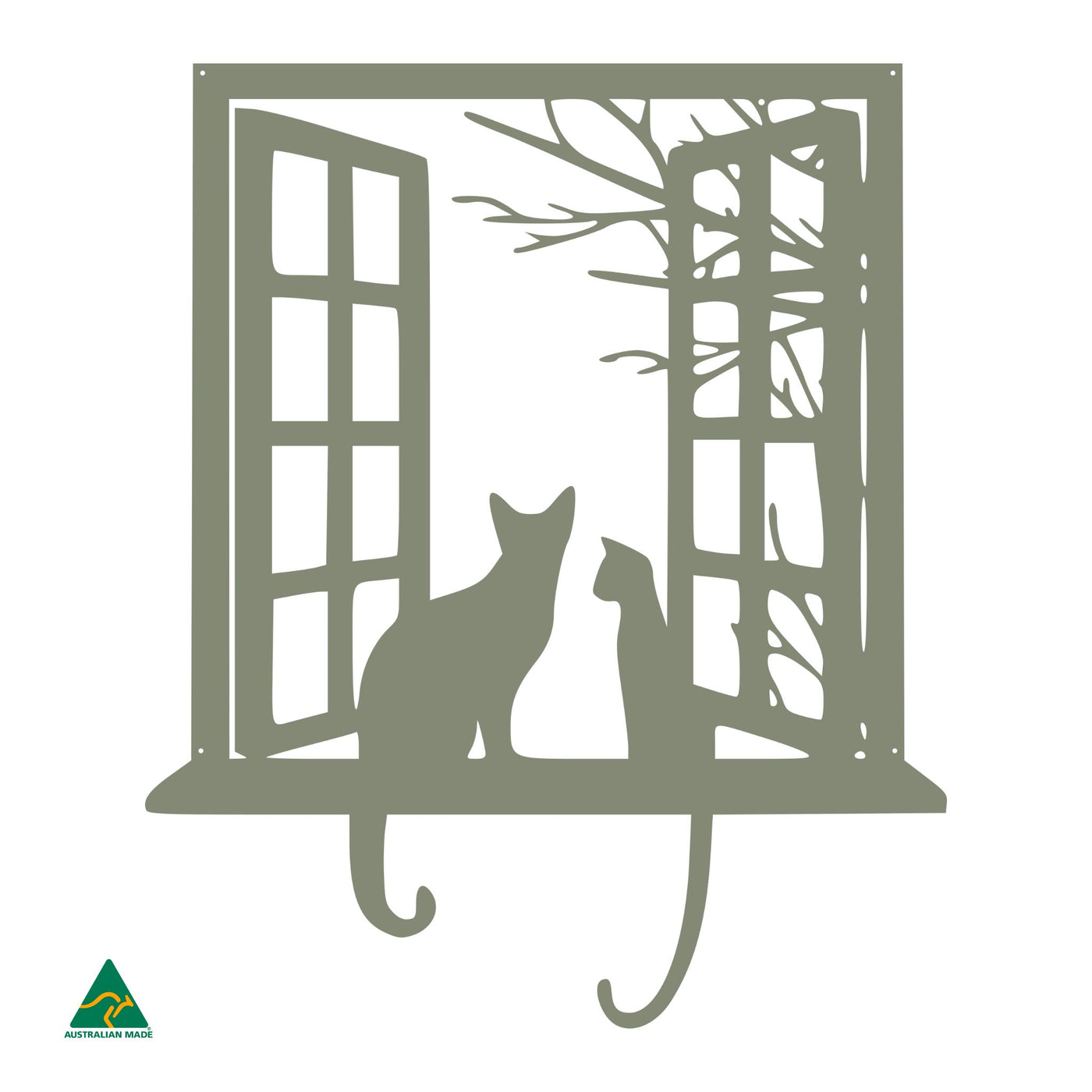 Curious Cat Metal Wall Art | Pale Eucalypt Matt