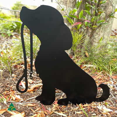 Dog Holding Lead Garden Decor Photo | Night Sky (Black) Matt