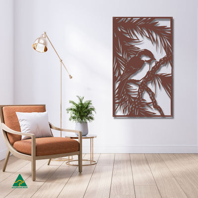 Fairy Wren Metal Wall Art Staged Image | Rust Patina