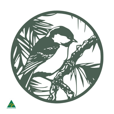 The Fairy Wren Round Metal Wall Art | Cottage Green Satin
