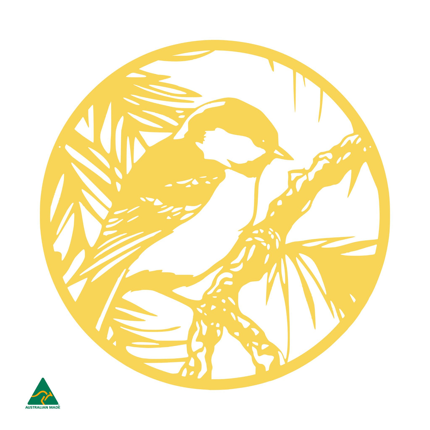 The Fairy Wren Round Metal Wall Art | Lemon Yellow Gloss