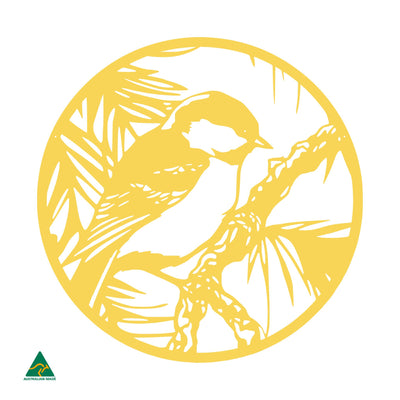 The Fairy Wren Round Metal Wall Art | Lemon Yellow Gloss
