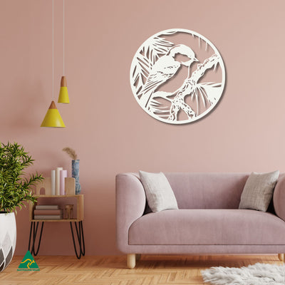 The Fairy Wren Round Metal Wall Art Staged Image | White Matt