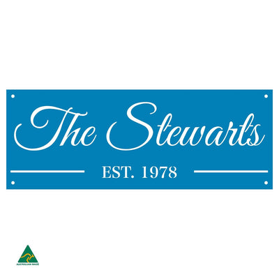 Family Name Established Wall Sign | Blaze Blue Gloss