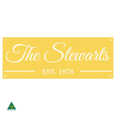 Family Name Established Wall Sign | Lemon Yellow Gloss
