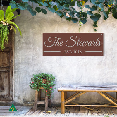 Family Name Established Wall Sign Staged Image | Rust Patina